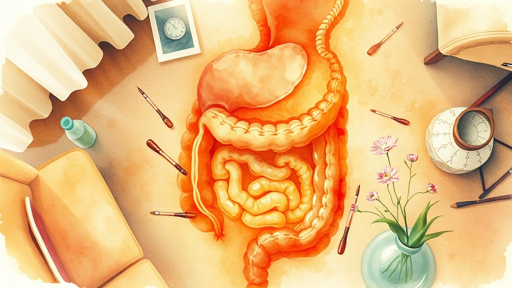 IBS 증상과 진단 방법 (watercolor 스타일)