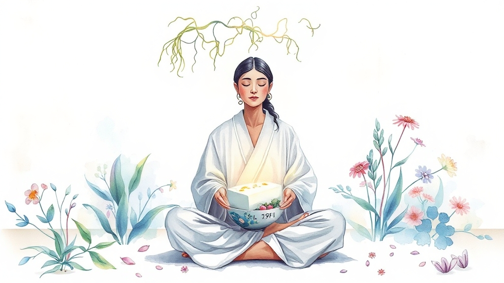 두부 섭취 시 주의사항 (watercolor 스타일)