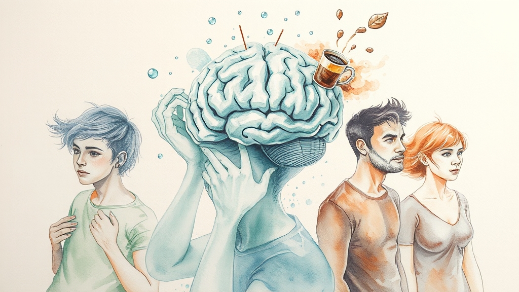 왜 아플까? 두통 원인 분석 (watercolor 스타일)