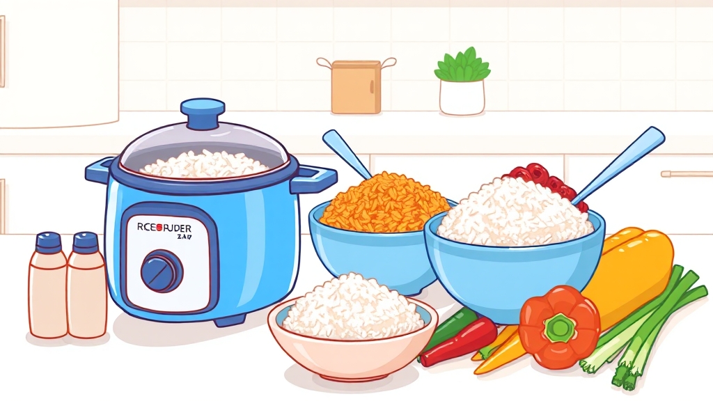 저당밥솥 활용, 건강 식단 만들기 (cartoon 스타일)