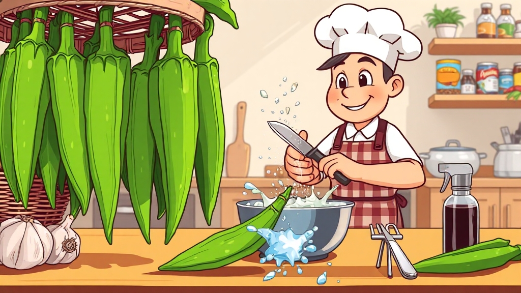 오크라 맛있게 먹는 법: 손질법 (cartoon 스타일)