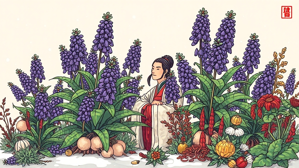 맥문동, 역사 속 숨겨진 이야기 (cartoon 스타일)