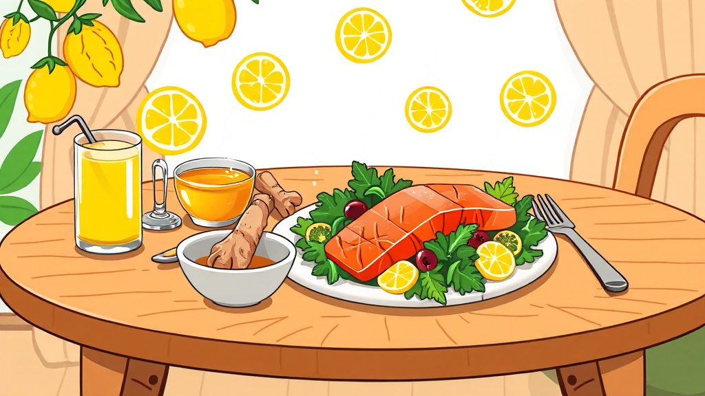 레몬즙과 함께 먹으면 좋은 음식 (cartoon 스타일)