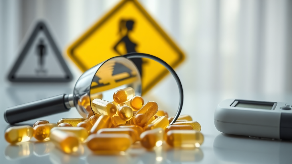 호로파 캡슐 섭취 시 주의사항 (realistic 스타일)