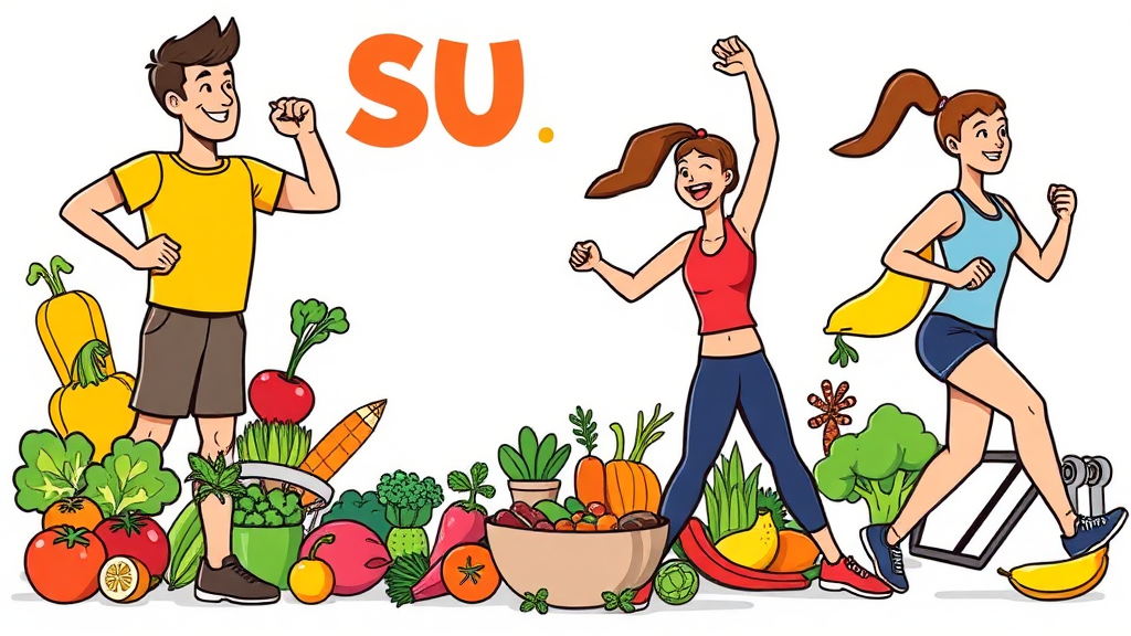 식단 및 운동 방법 (cartoon 스타일)