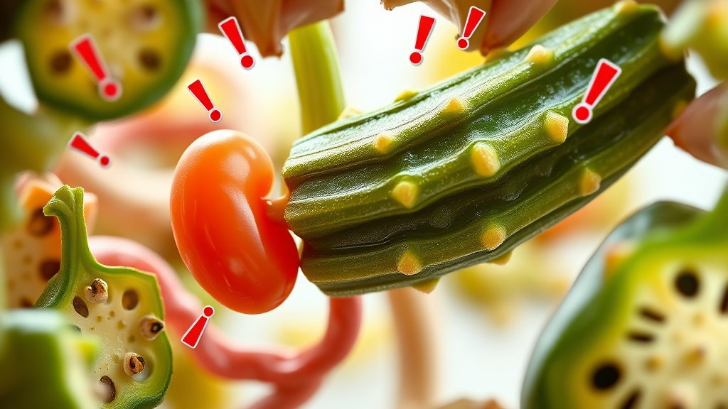 오크라 부작용 및 주의사항 (realistic 스타일)