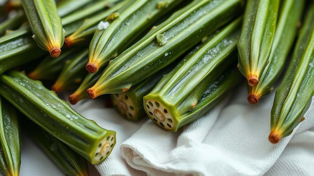 오크라 손질 및 보관법 (realistic 스타일)