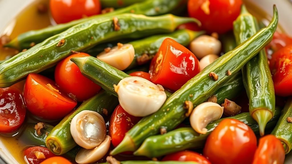 오크라 선택 요령 및 음식 궁합 (realistic 스타일)